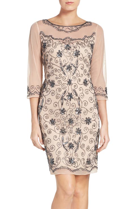 Beaded Mesh Sheath Dress