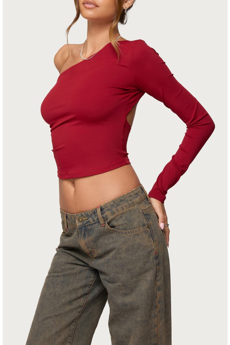 Mila Asymmetric Open Back Crop Top, Alternate, color, RED