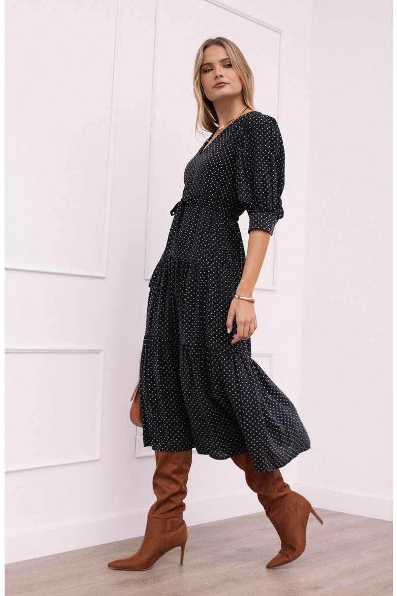 Moscow Polka Dot Belted Midi Dress, Alternate, color, BLACK POLKA DOT