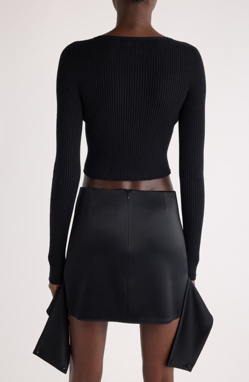 Shop Courrèges Solar Light Crop Cotton & Merino Wool Rib Cardigan In Black