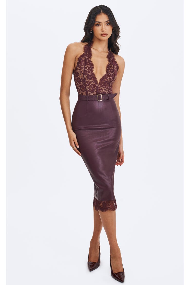 Fiera Plunging Halter Belted Midi Dress, Main, color, Mahogany