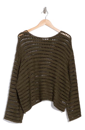 Dr2 By Daniel Rainn Bell Sleeve Pointelle Sweater In Army Green