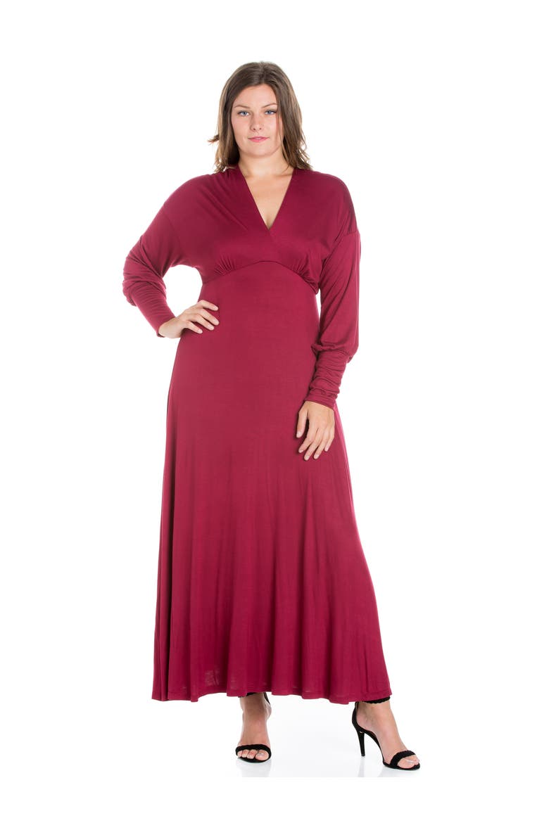 Plus Size V-Neck Long Sleeve Maxi Dress, Main, color, Wine