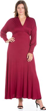 24seven Comfort Apparel Plus Size V-Neck Long Sleeve Maxi Dress