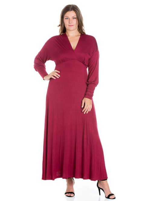 24seven Comfort Apparel Plus Size V-neck Long Sleeve Maxi Dress In Multi