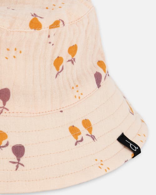 DEUX PAR DEUX DEUX PAR DEUX BABY GIRL'S PRINTED MUSLIN BUCKET HAT PEACH WITH PEARS 