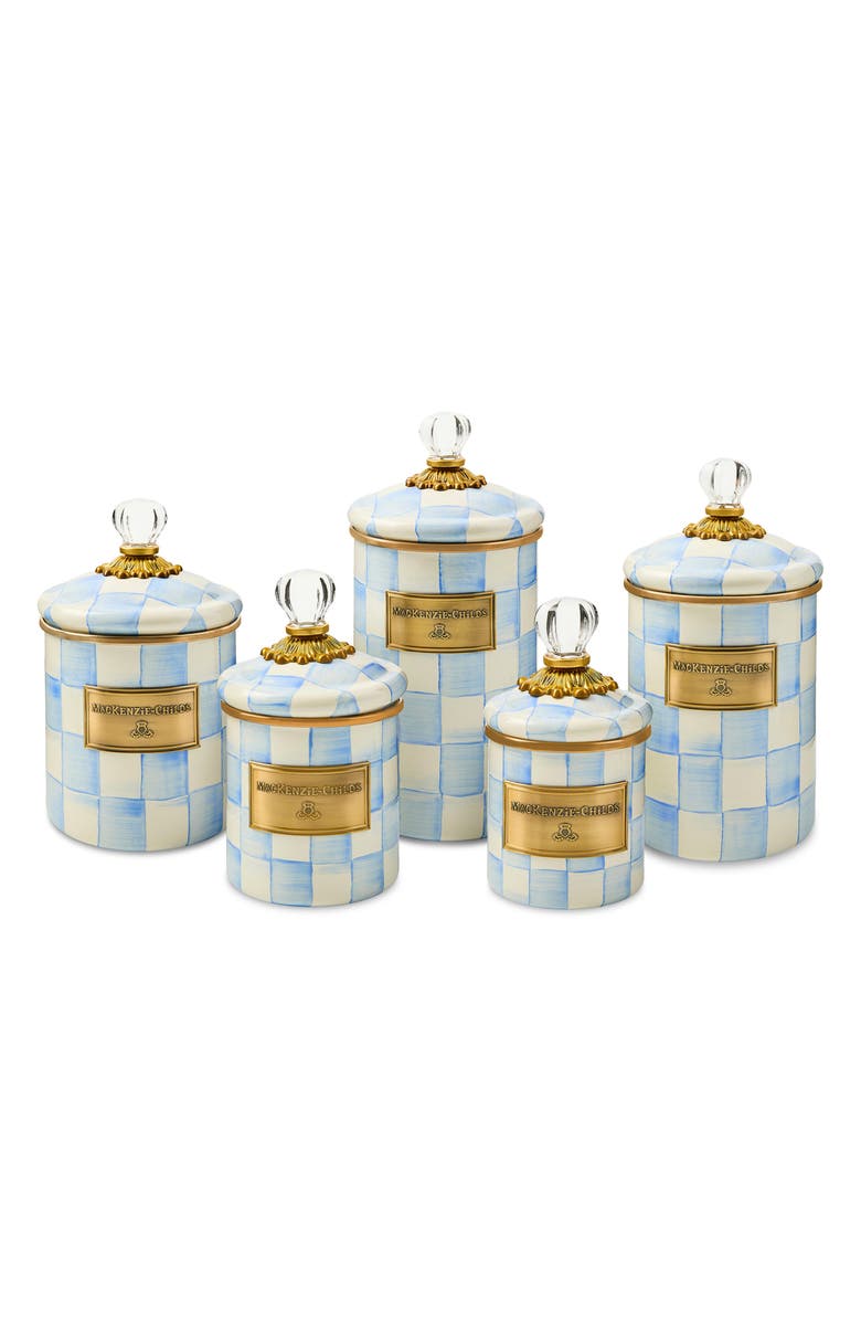 MACKENZIE CHILDS Sky Check Demi Enameled Steel Canister, Alternate, color, Sky Check