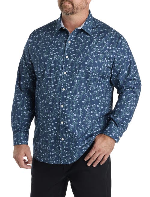 Synrgy By Dxl Big & Tall Floral Print Sport Shirt In Blue