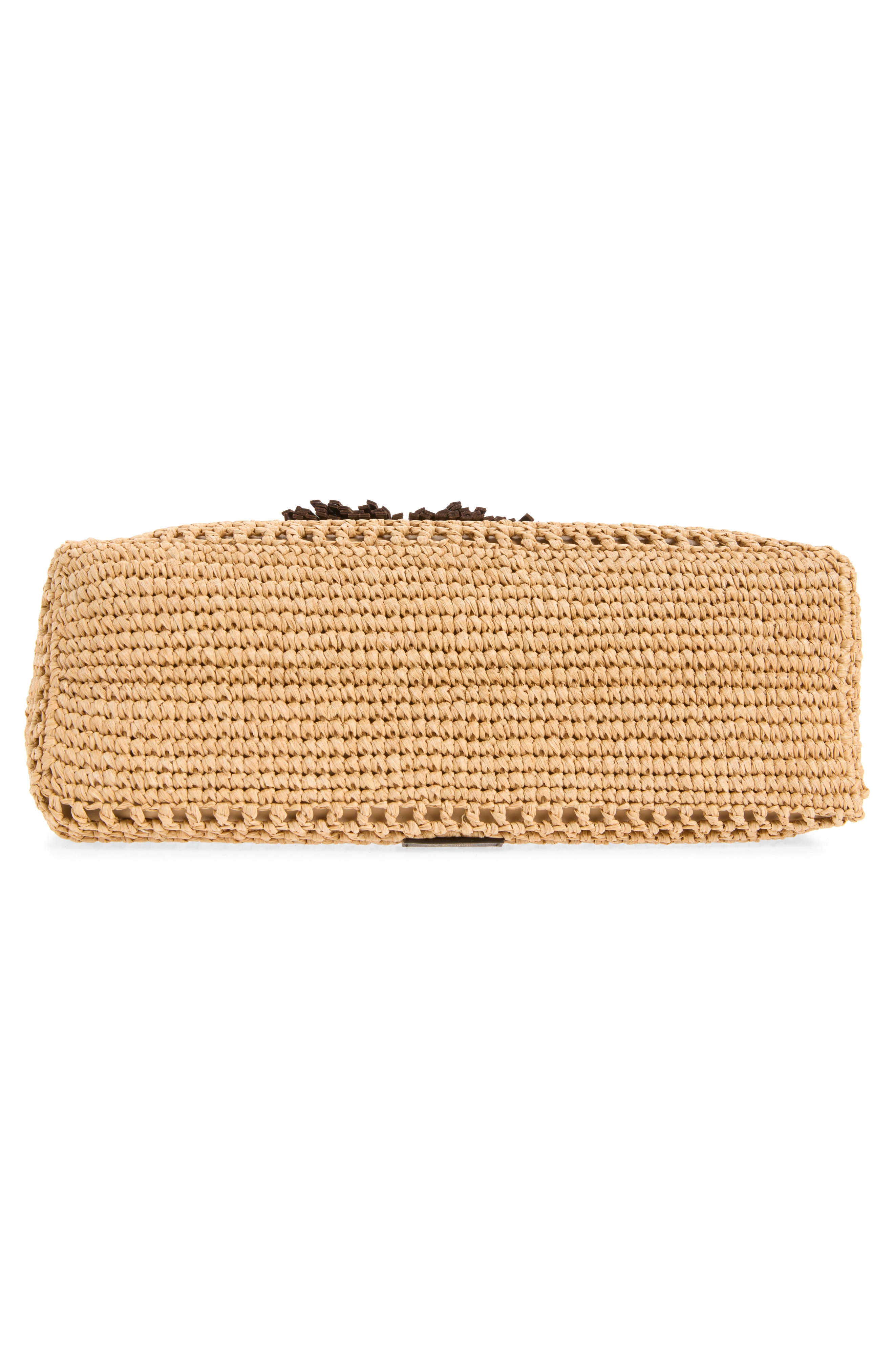 Jimmy Choo Bon Bon Fringe Raffia East/West Bucket Bag, Alternate, color, Natural/ Chocolate/ Gold
