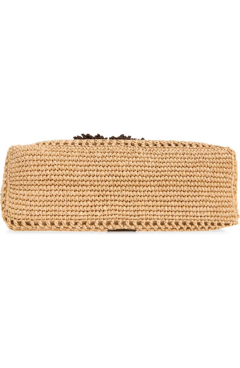 Jimmy Choo Bon Bon Fringe Raffia East/West Bucket Bag, Alternate, color, Natural/ Chocolate/ Gold