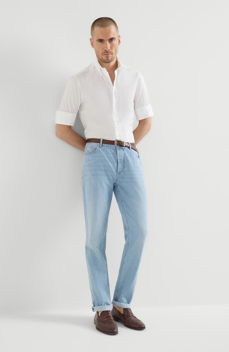 Brunello Cucinelli Traditional fit five-pocket trousers, Alternate, color, Light Blue Denim