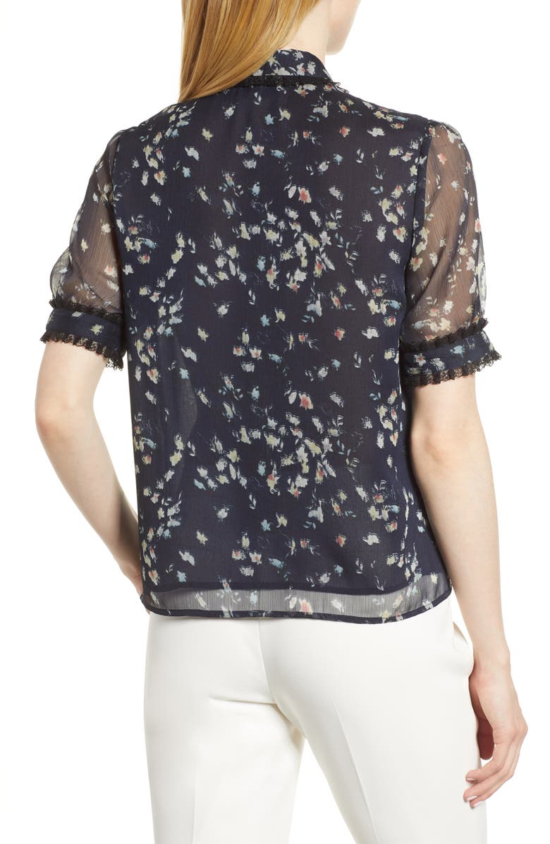 CeCe Floral Print Ruffle Trim Shirt, Alternate, color, 