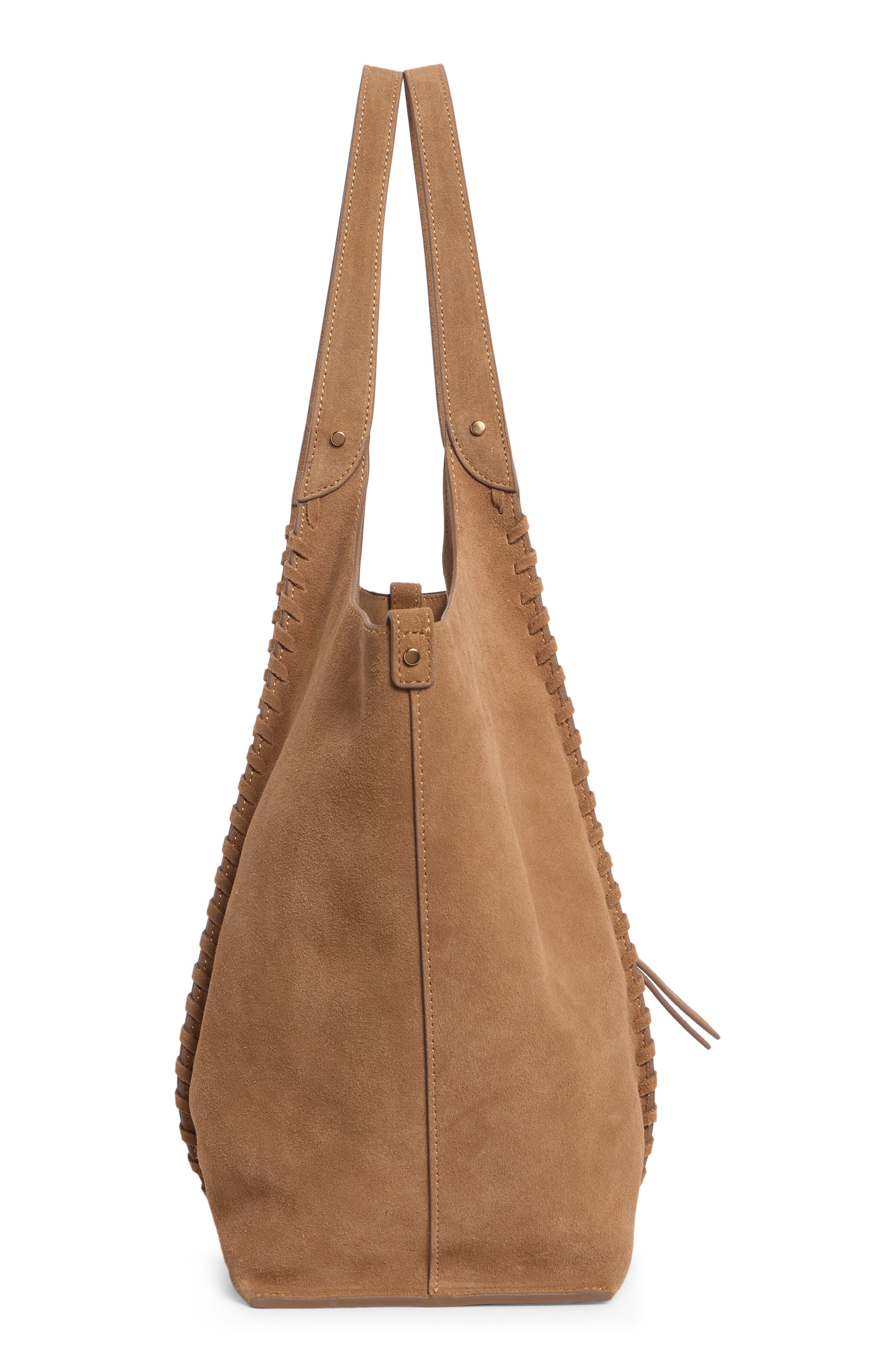 Sylvia Whipstitch Medium Suede Hobo Bag, Alternate, color, TAN