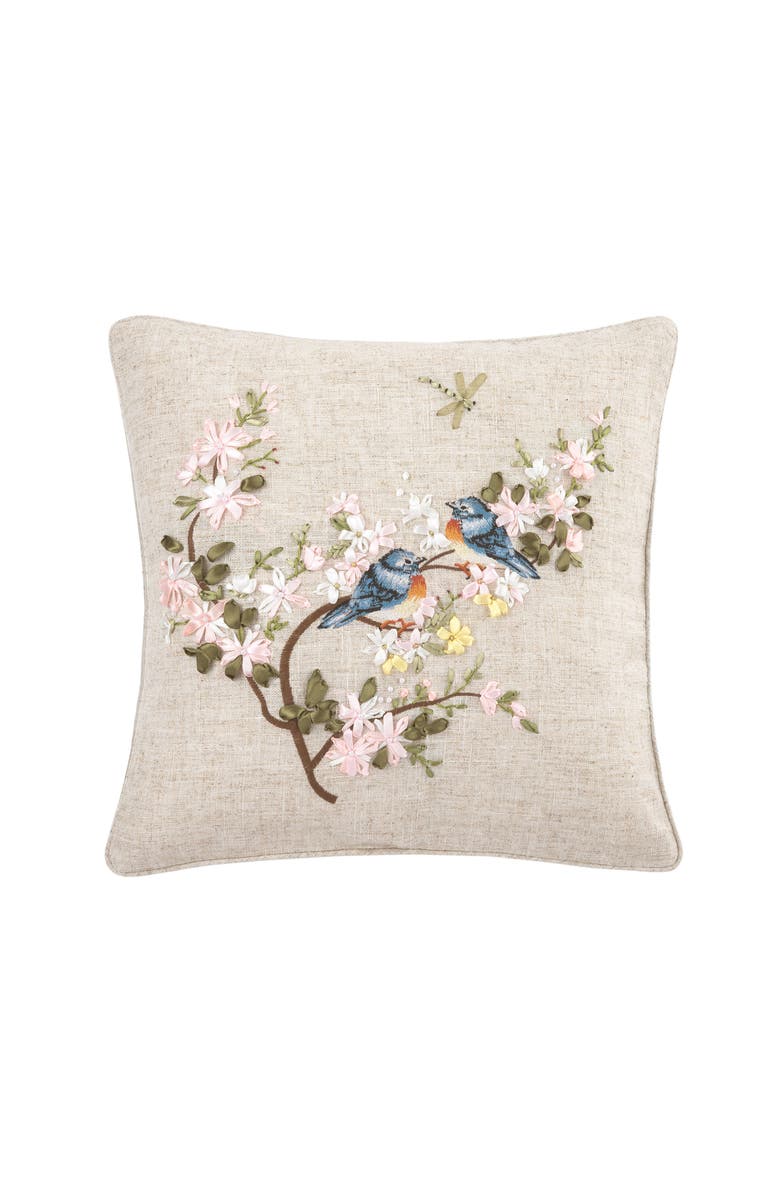 C&F Home Bluebird & Tree Branch Pink Flowers Embellished Accent Pillow 16" x 16", Alternate, color, Brown