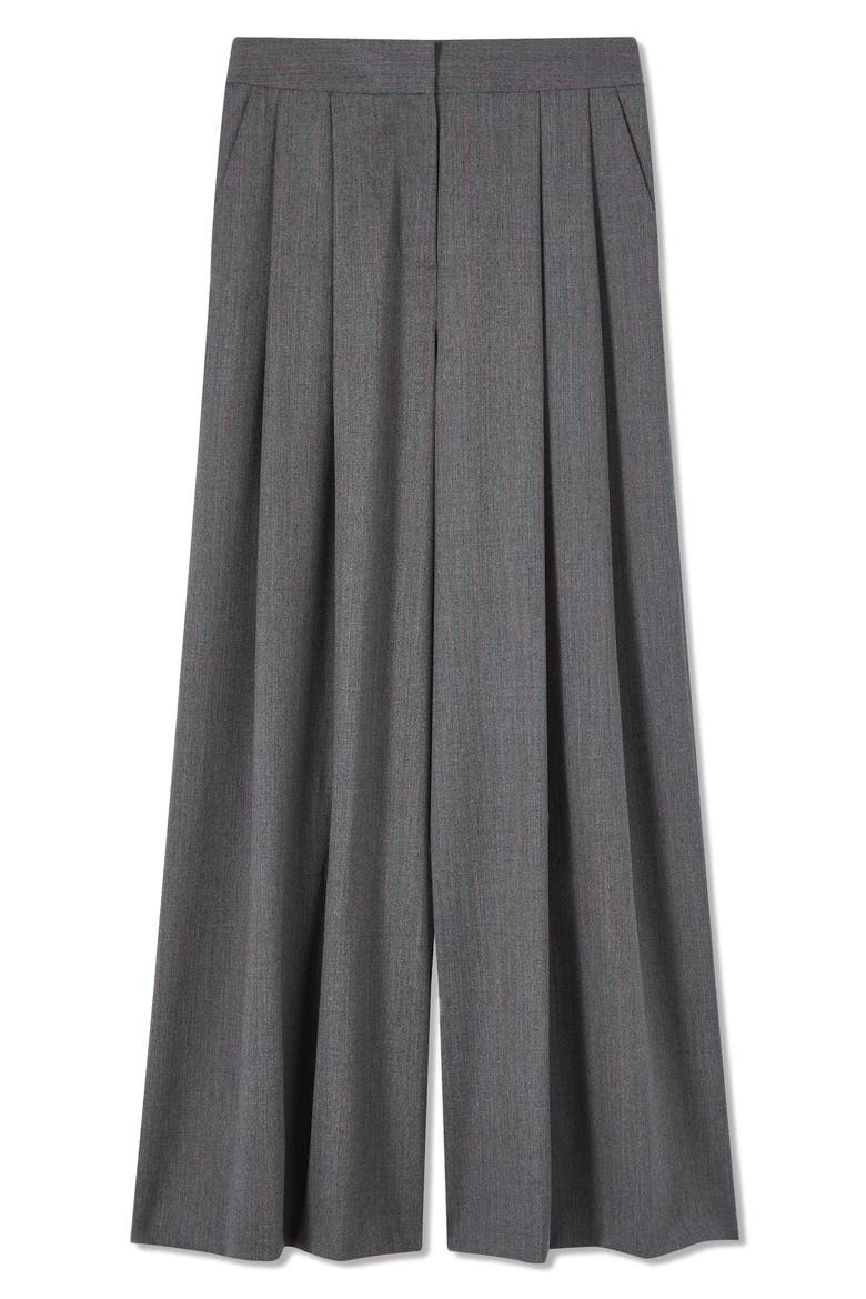 Hally Pinstripe High Waist Wide Leg Stretch Wool Pants, Alternate, color, GREY