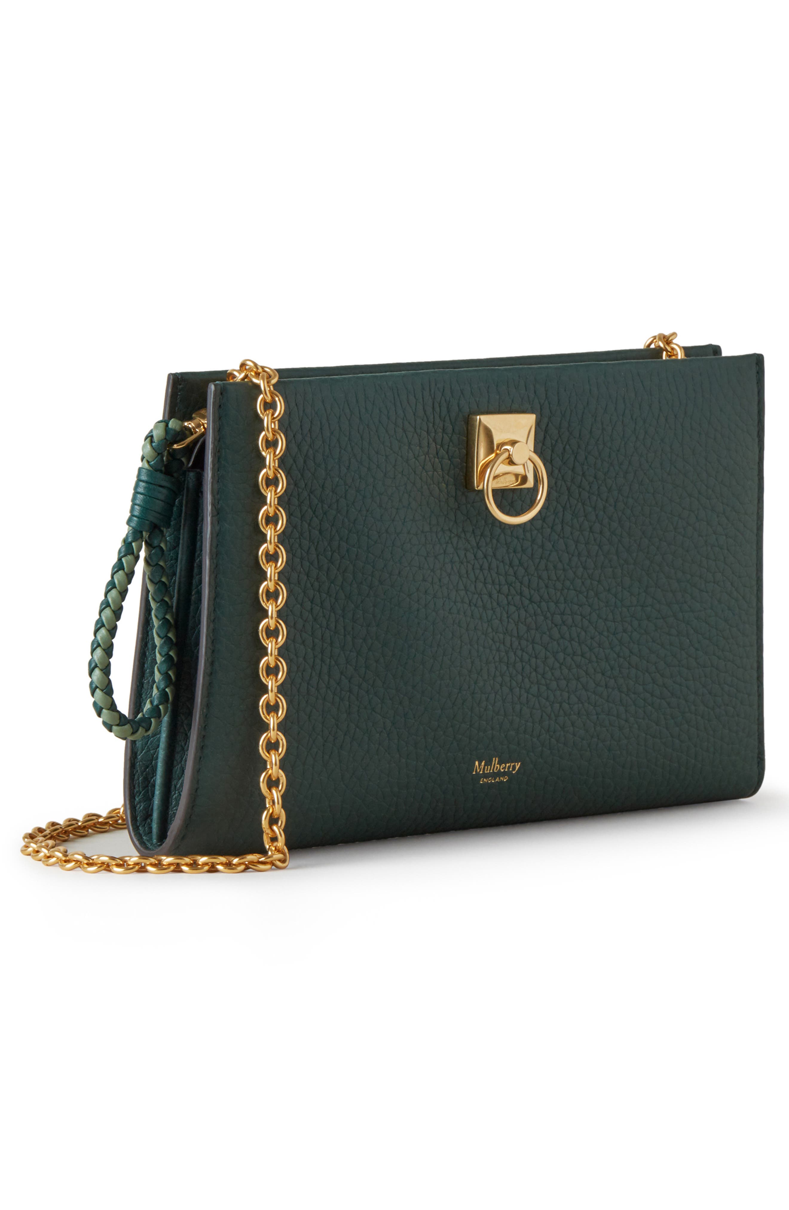 Iris Leather Wallet on a Chains, Alternate, color, MULBERRY GREEN