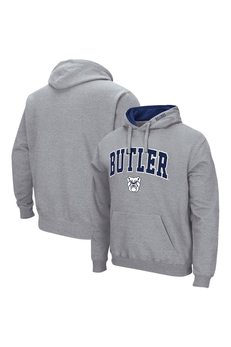 Men's Colosseum Heathered Gray Butler Bulldogs Arch & Logo 3.0 Pullover Hoodie, Main, color, Heather Gray