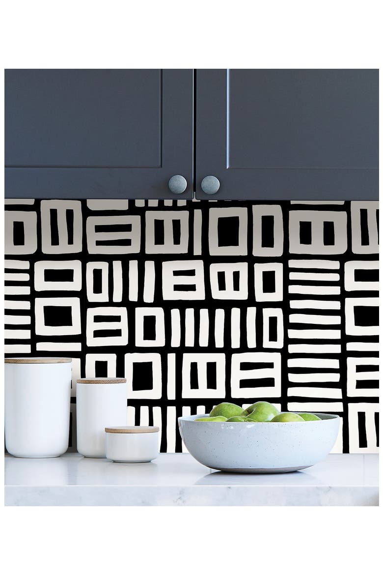 Black Traverse Peel and Stick Wallpaper, Alternate, color, BLACK