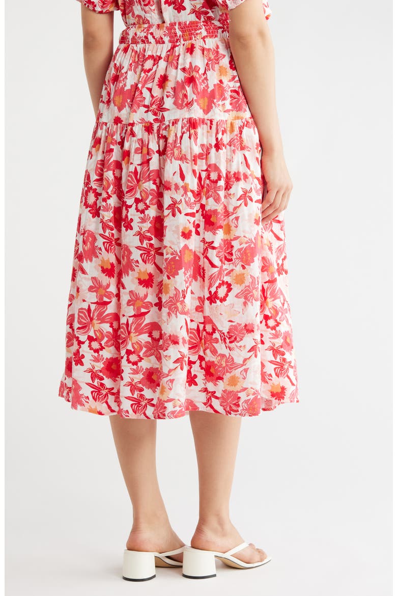 Cotton Gauze Tiered Midi Skirt, Alternate, color, IVORY- RED G PALM FLORAL