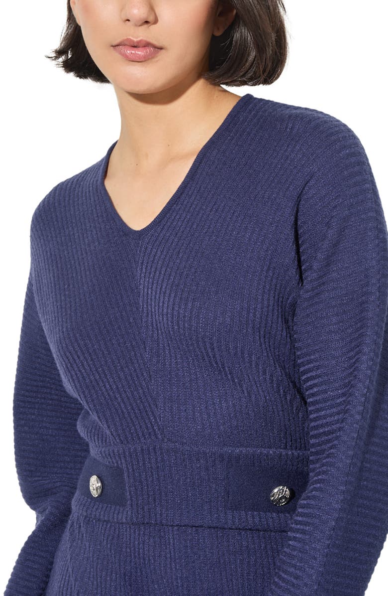 Ming Wang Fringe Long Sleeve Rib Dress, Alternate, color, 