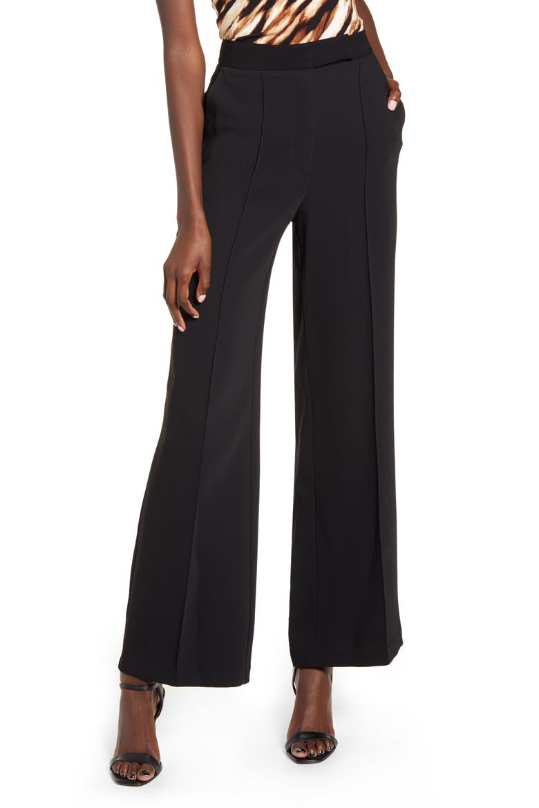 Pintuck Pleat Wide Leg Trousers, Main, color, BLACK