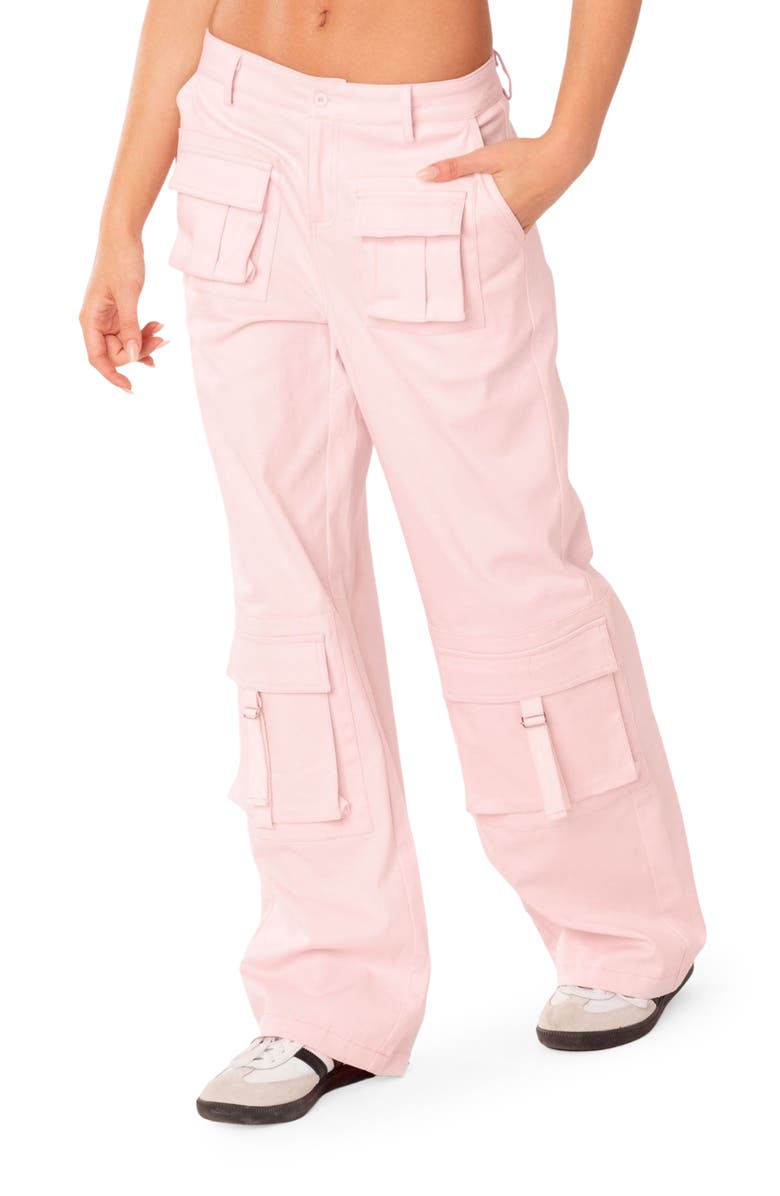 EDIKTED Joan Low Rise Cargo Pants, Alternate, color, Light-Pink
