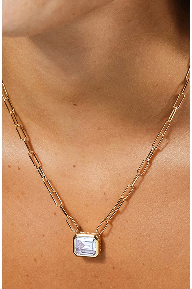 Camille Bezel Cubic Zirconia Pendant Necklace, Alternate, color, GOLD