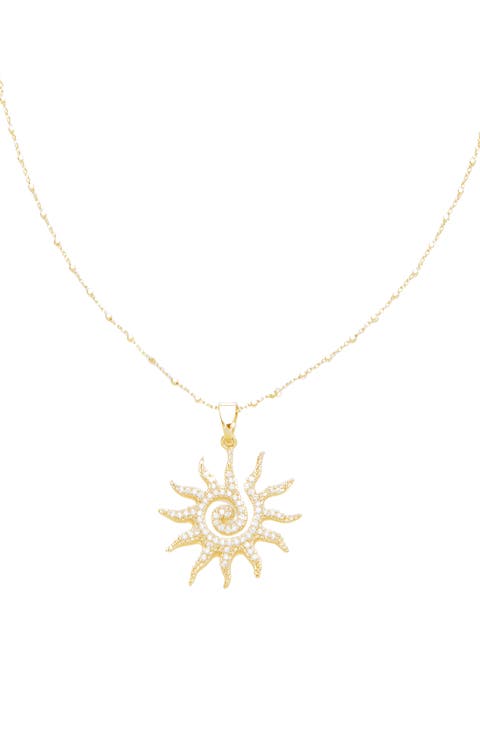 Cubic Zirconia Sun Pendant Necklace