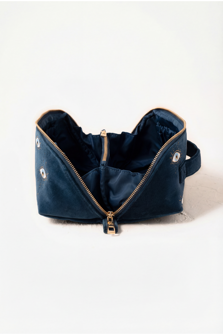 Mystical Eye Velvet Open Flat Makeup Bag, Alternate, color, Ink Blue