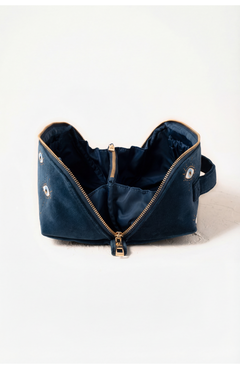 Elizabeth Scarlett Mystical Eye Velvet Open Flat Makeup Bag, Alternate, color, Ink Blue