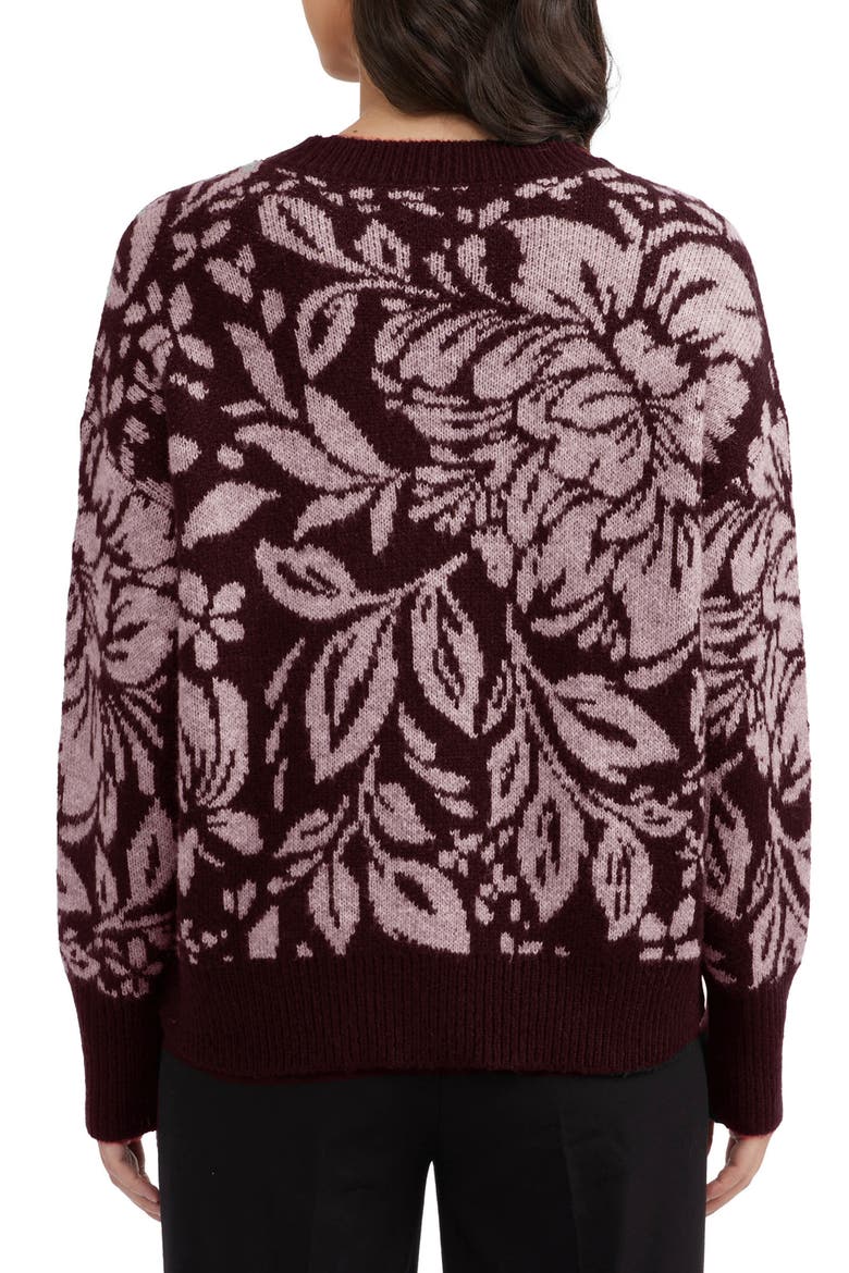 Floral Jacquard Sweater, Alternate, color, WINE TASTING