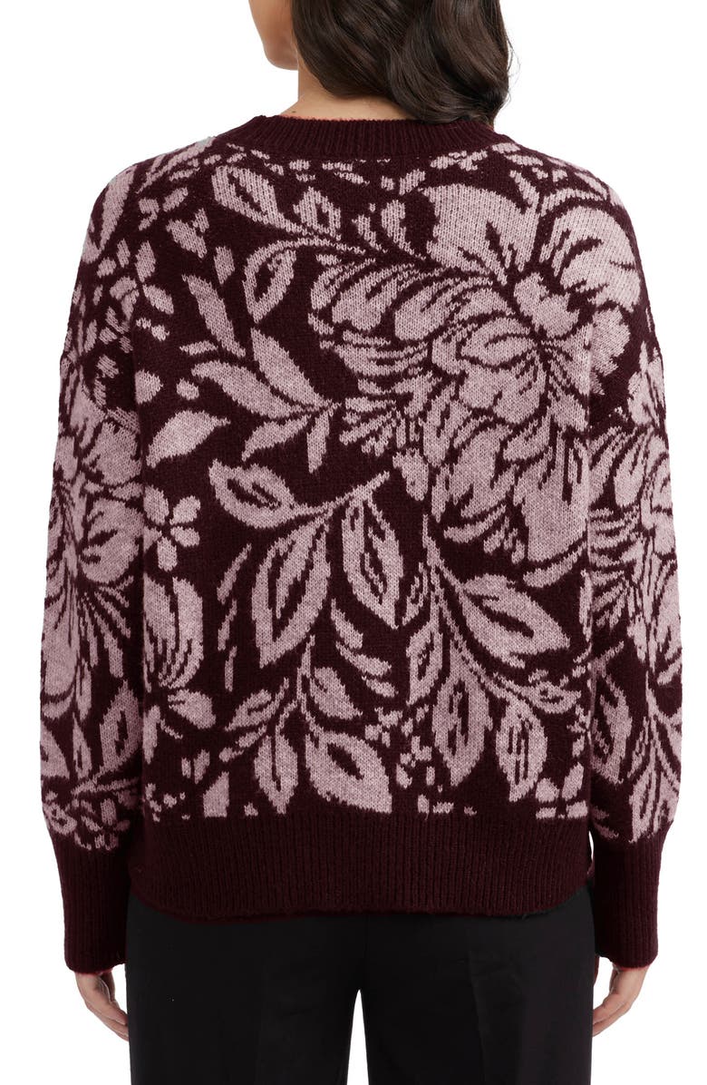 Ellen Tracy Floral Jacquard Sweater, Alternate, color, Wine Tasting