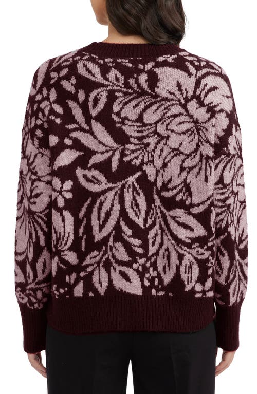 Ellen Tracy Floral Jacquard Sweater In Wine Tasting