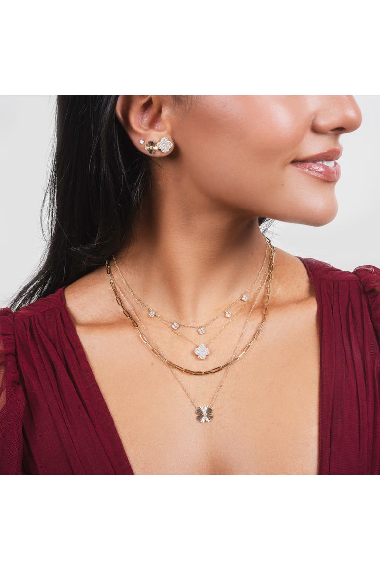 Fluted Gold Single Four Leaf Clover Necklace, Alternate, color, Gold
