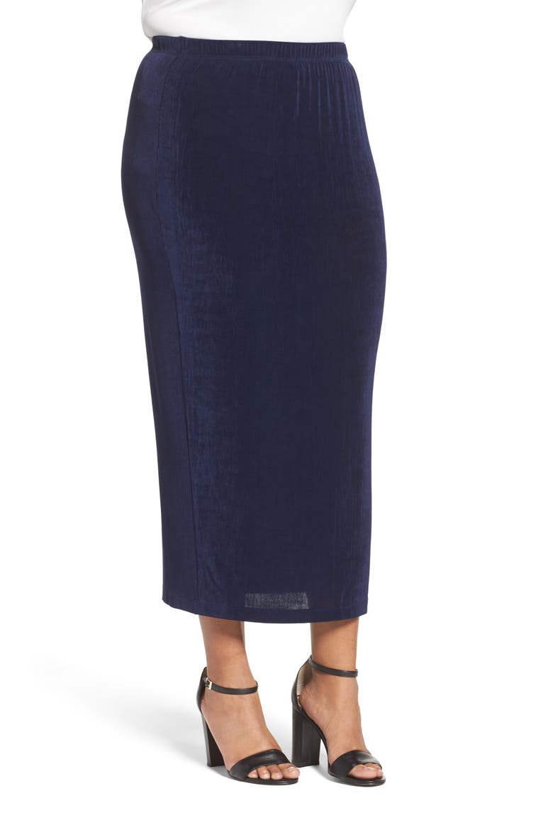 Stretch Knit Straight Maxi Skirt, Alternate, color, NAVY