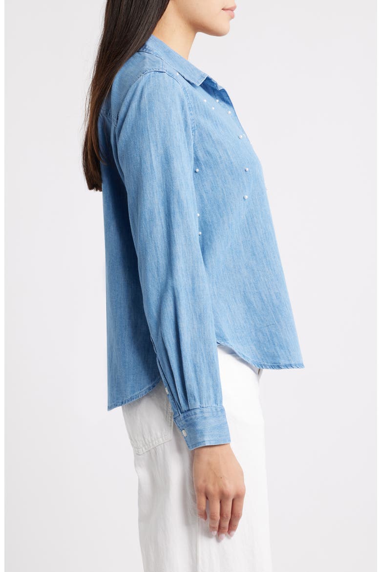 Kenna Pearly Bead Chambray Shirt, Alternate, color, MEDIUM WASH