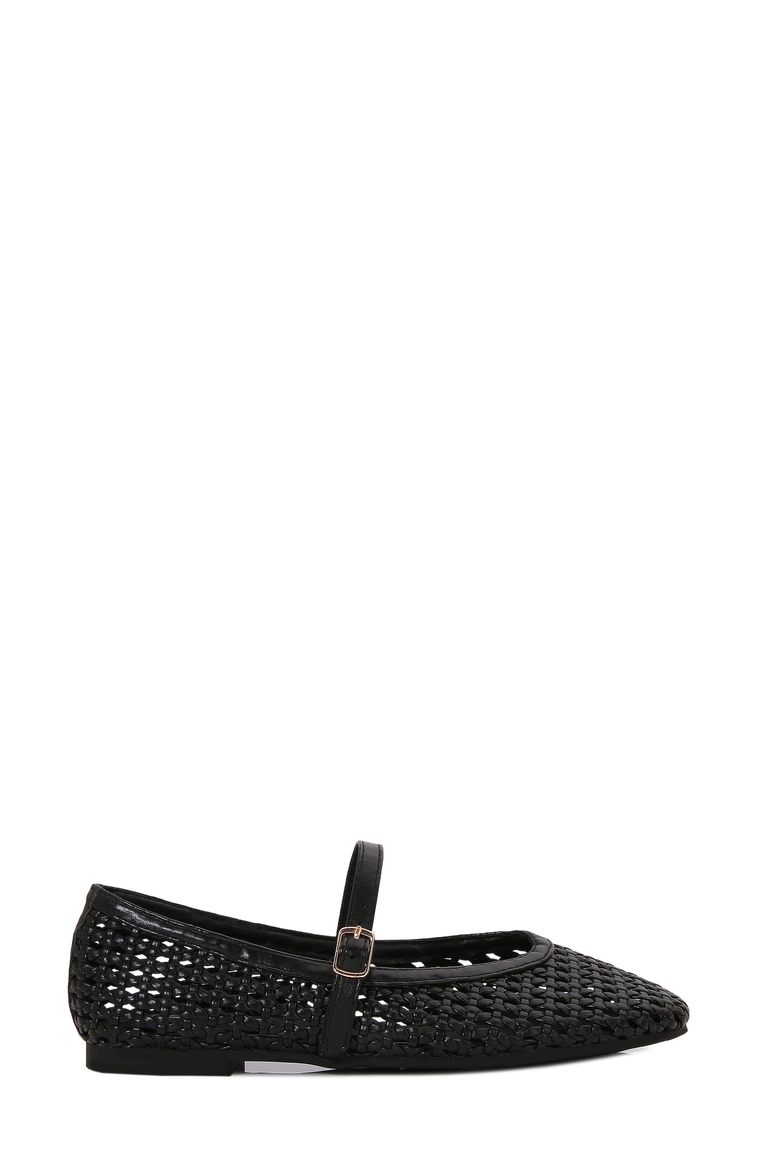 Veera Woven Faux Leather Mary Jane Flat, Alternate, color, BLACK