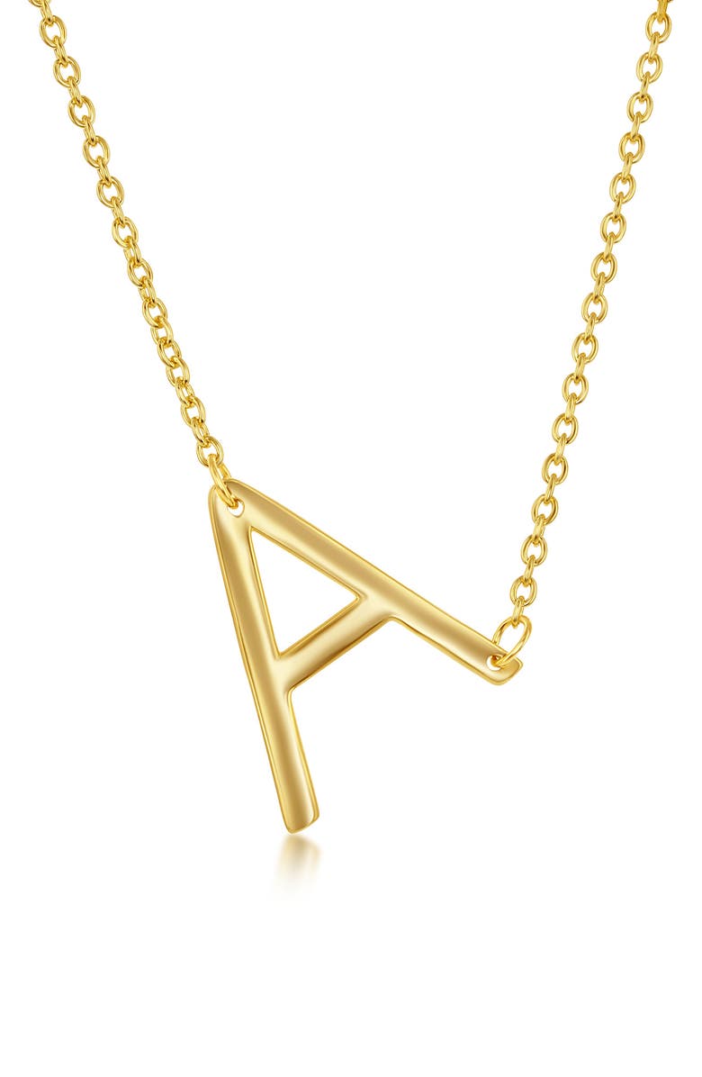 SIMONA Gold Plated Sterling Silver Sideways Initial Necklace, Main, color, 