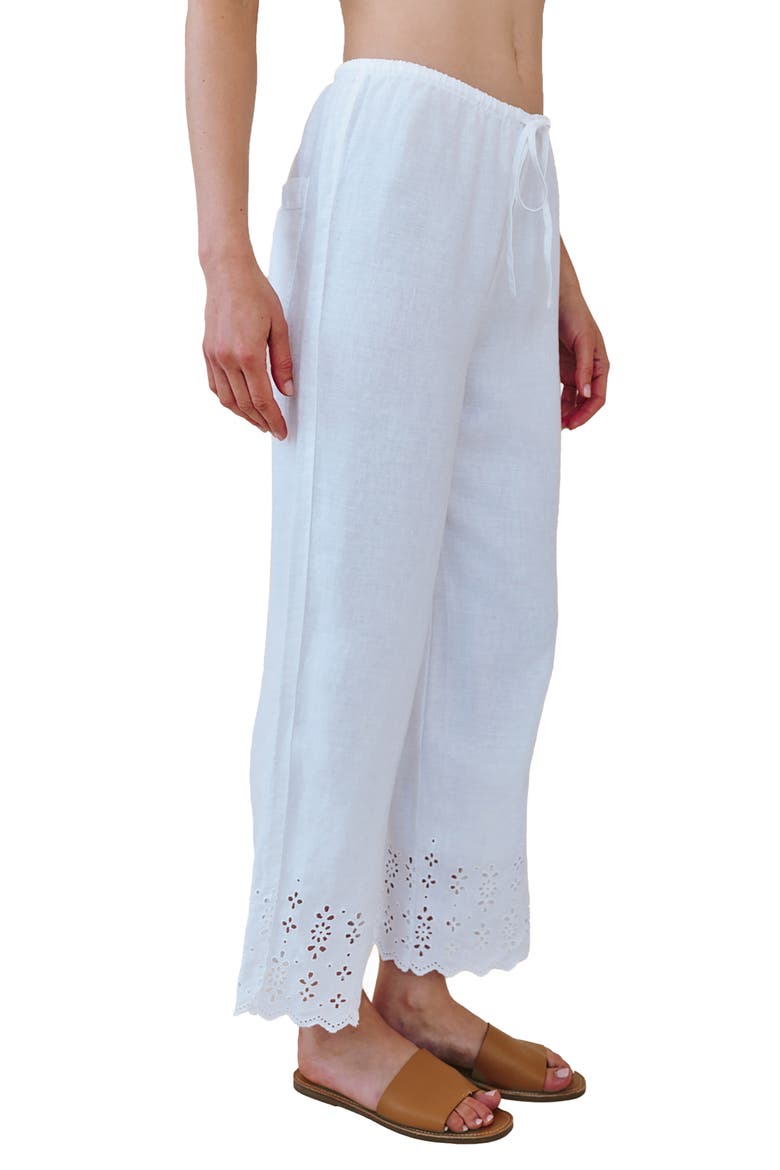 Beach Linen Crop Pants, Alternate, color, WHITE