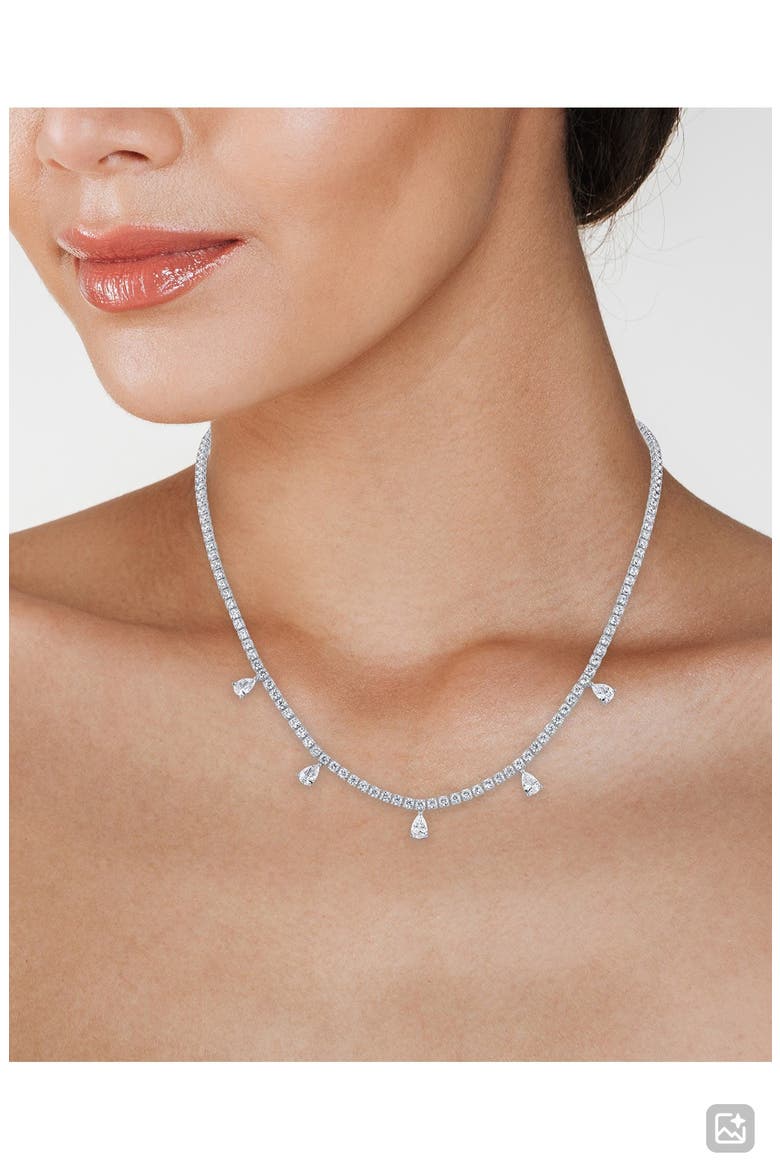 Round & Pear Cut Cubic Zirconia Station Necklace, Alternate, color, RHODIUM PLATED