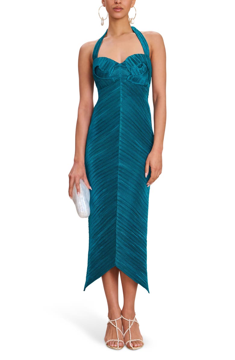 Cult Gaia Milo Plissé Halter Midi Dress, Main, color, Sea Moss