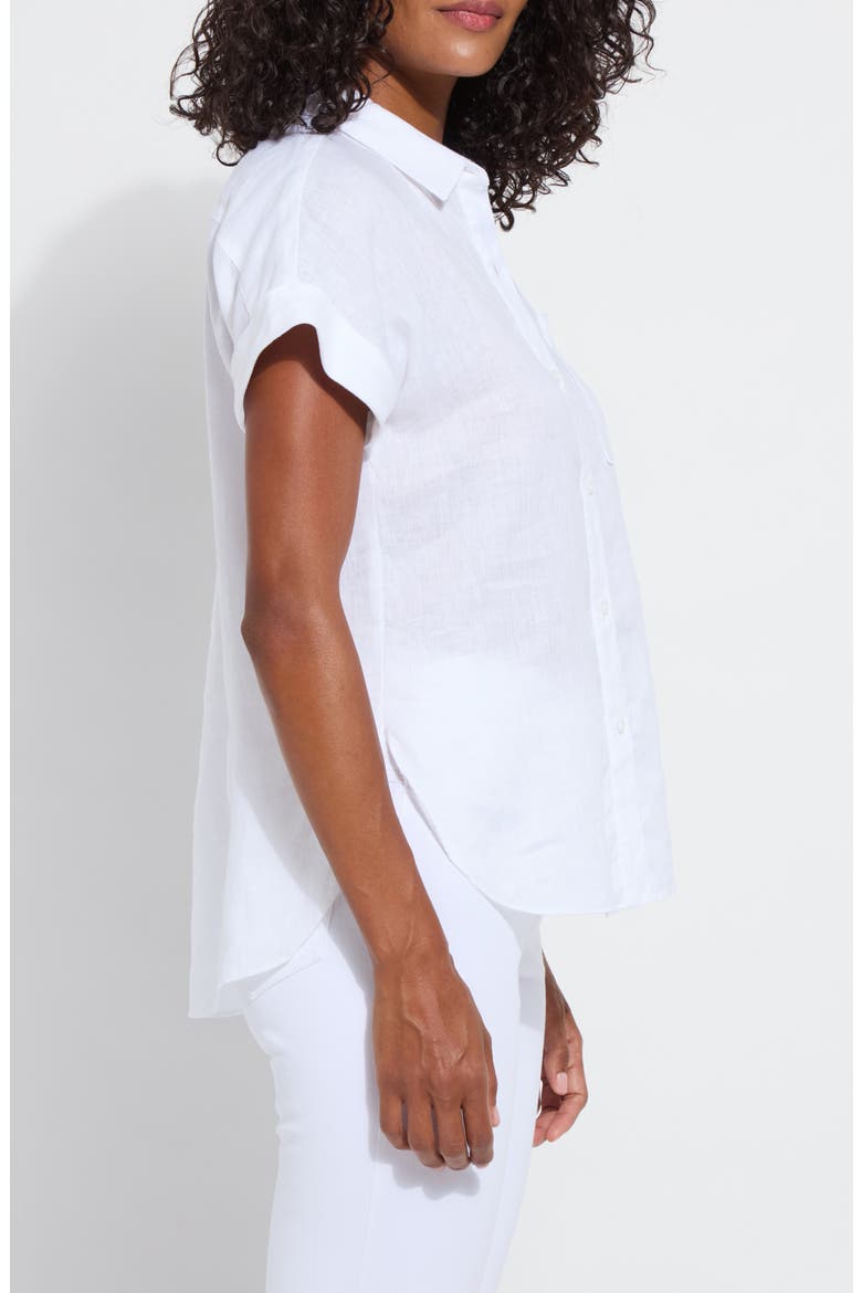 Lyla Short Sleeve Linen Button-Up Shirt, Alternate, color, WHITE