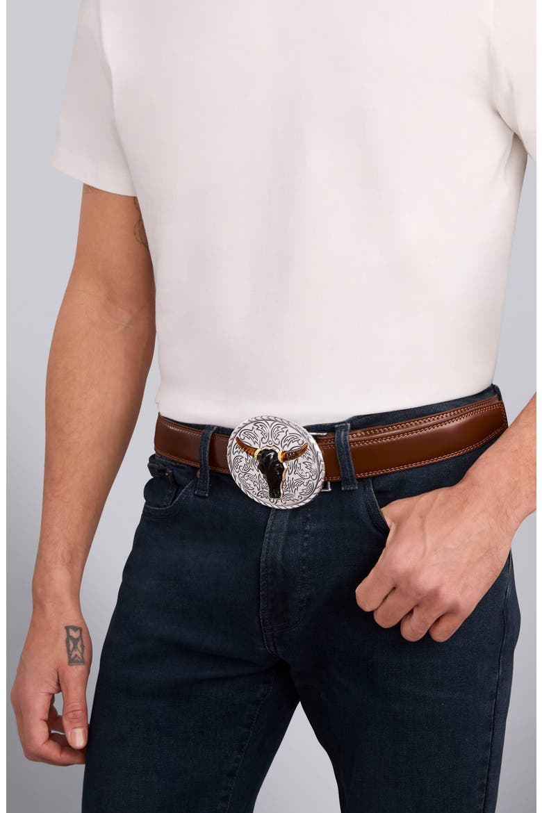 Men's Anthem Longhorn Belt Buckle, Alternate, color, BLACK