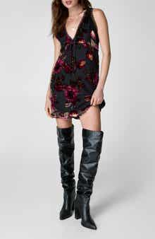 NASTY GAL Floral Devore Lace Trim Minidress