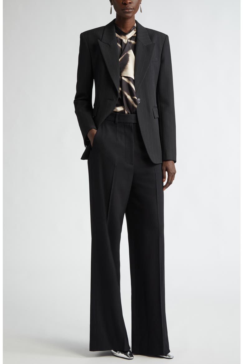Pinstripe One-Button Blazer, Alternate, color, BLACK