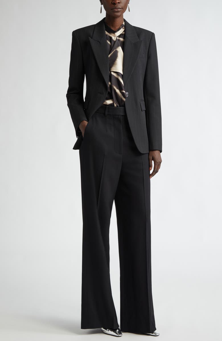 ST. JOHN Zebra Print Ruffle Detail Blouse, Alternate, color, Pink Blush/ Black Multi