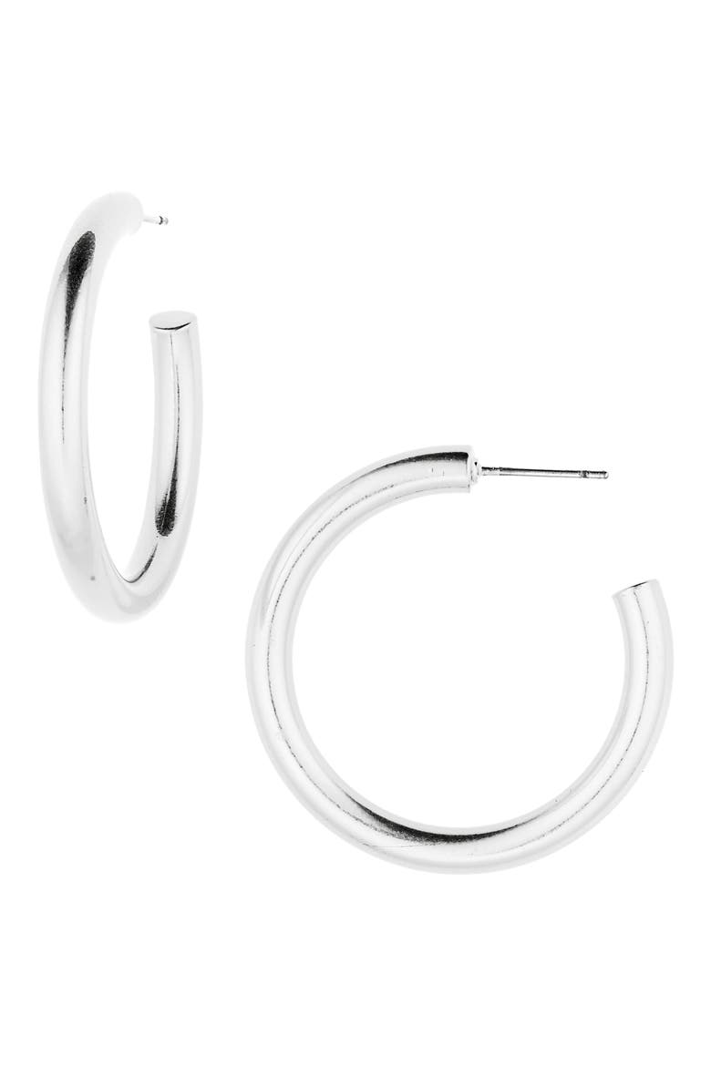 Chunky Medium Hoop Earrings, Main, color, LIGHT SILVER OX
