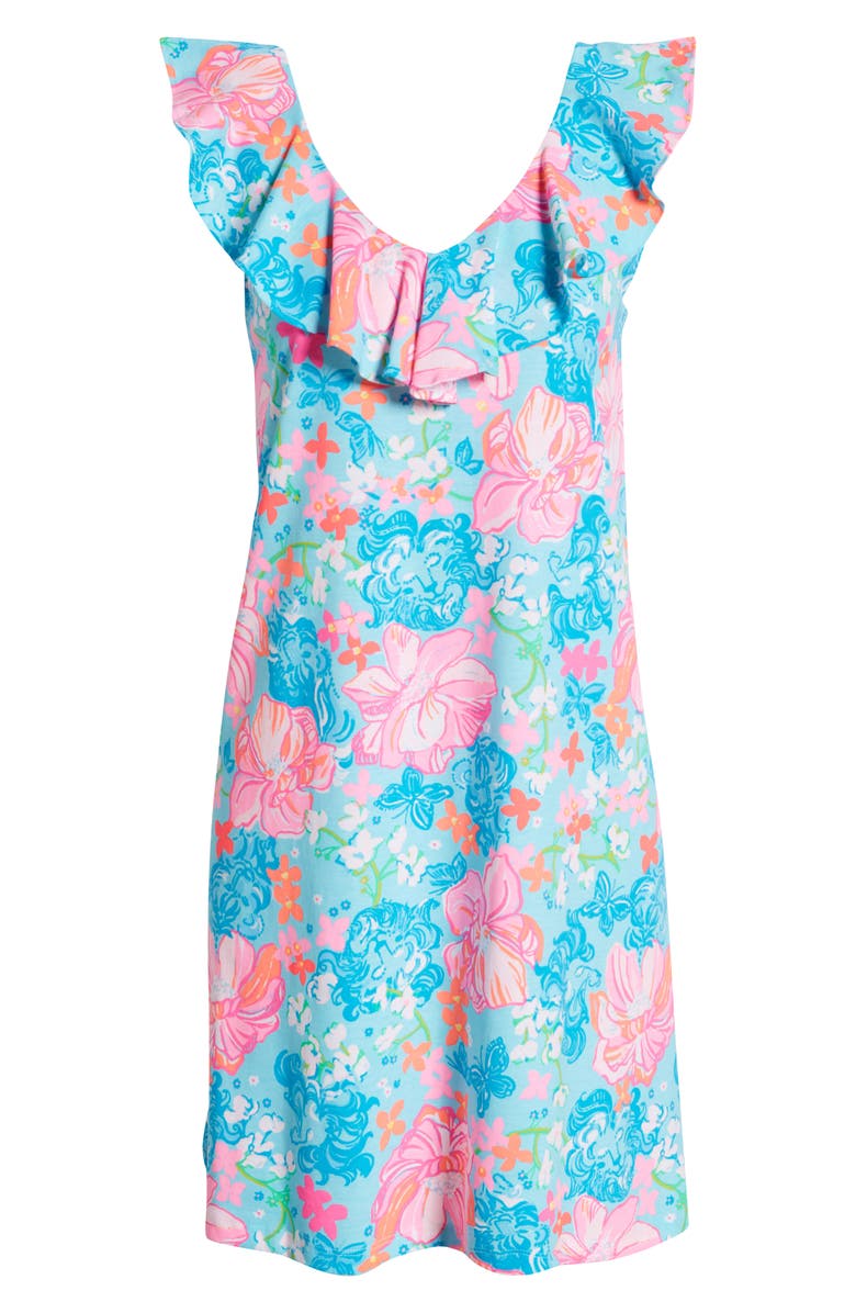 Lilly Pulitzer<sup>®</sup> Alessa Floral Ruffle Neck Pima Cotton Knit Dress, Alternate, color, 