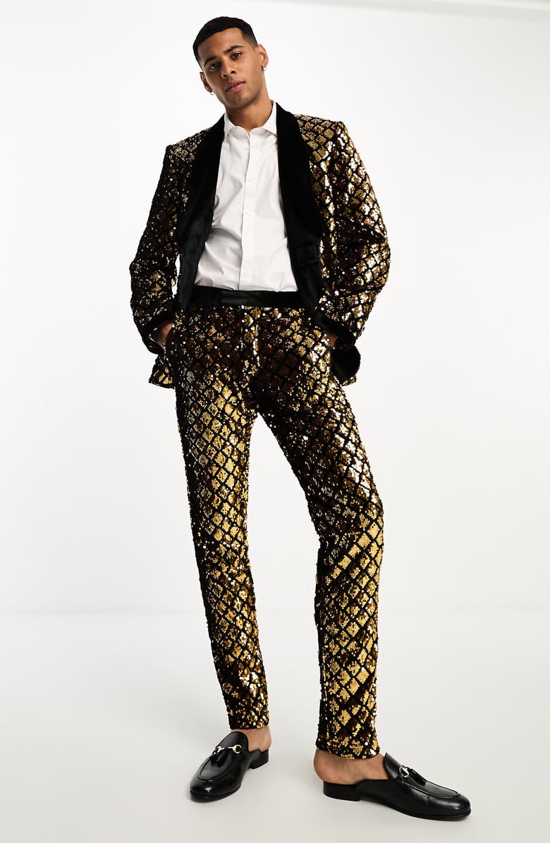 ASOS DESIGN Skinny Fit Sequin Suit Trousers, Main, color, 