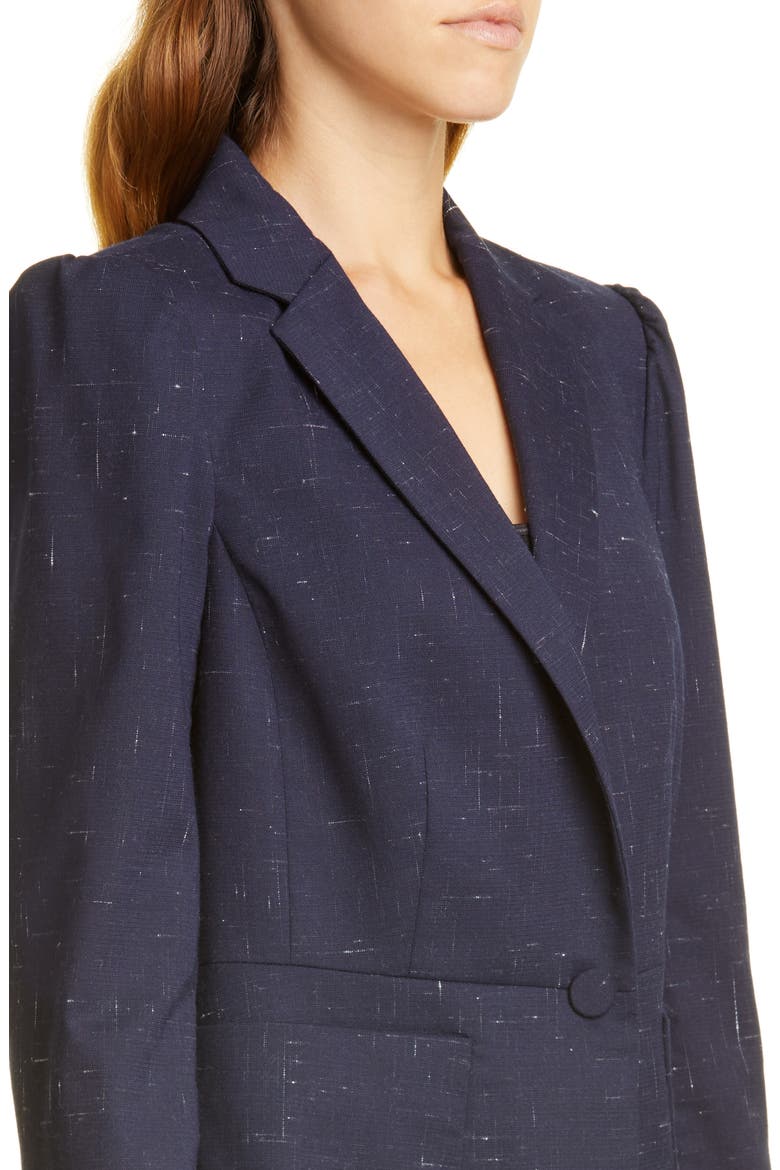 Puff Sleeve Crosshatched Wool Blend Jacket, Alternate, color, NAVY